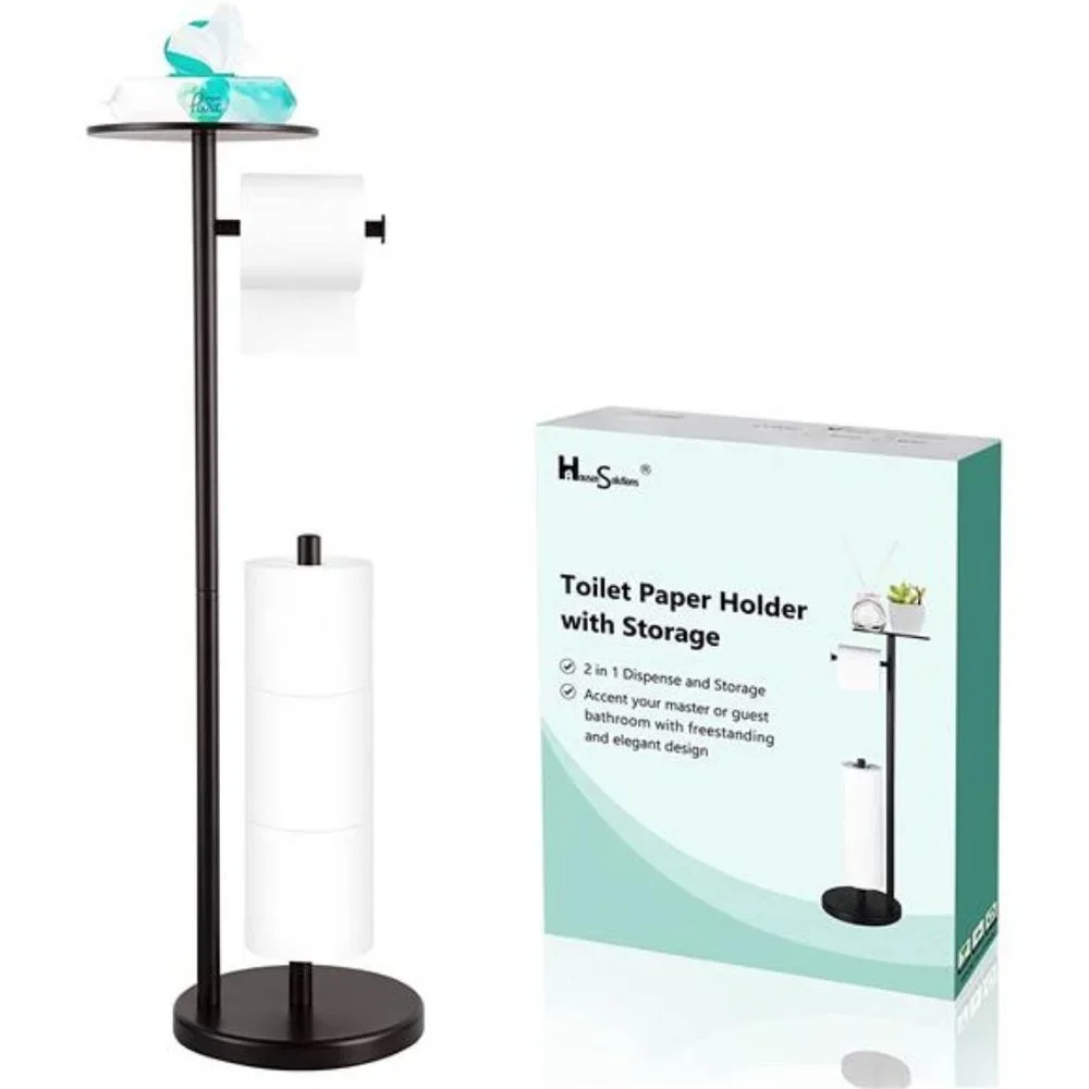 Toilet Paper Holder Stand with Phone Shelf, Free Standing Toilet Paper Holder